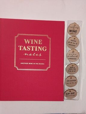 🍷Wine Tasting Notes Journal & Wood Wine Glass Charms Gift Set New!